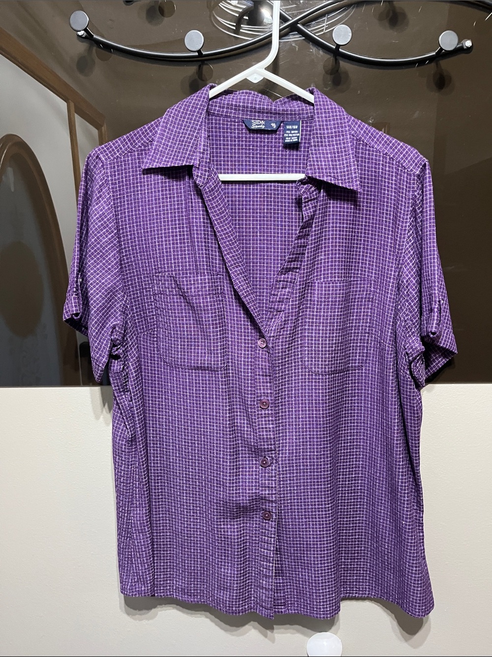 SID & Sandy Purple Checked Short Sleeve Button-Up Blouse